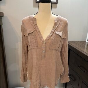 Free People Boho Gauze Style Hi-Low Cut Button-Down Shirt